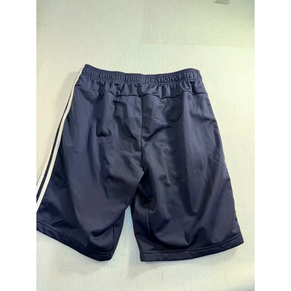 Adidas Mens Navy Blue White Triple Stripe Athletic Gym Shorts Pockets Medium